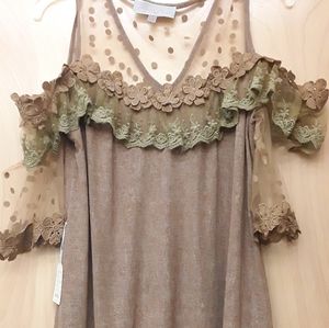 Brown Lace Floral Shoulder Boho